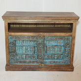 Antique Old Door Carved Sideboard Brown